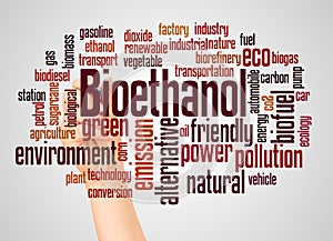 Bioethanol word cloud and hand with marker concept photo