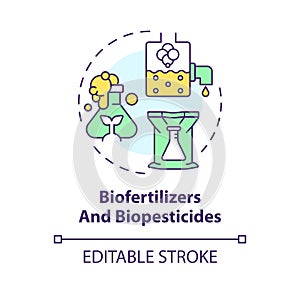 Biofertilizers and biopesticides multi color concept icon photo