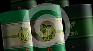 Biofuel crude brent petroleum fuel barrels in row