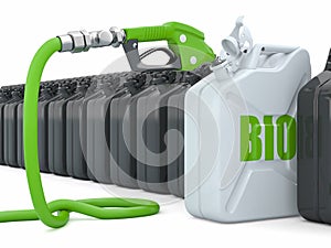 Biofuel. Gas pump nozzle and jerrycan