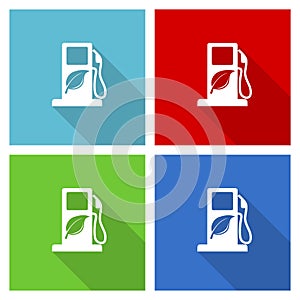 Biofuel icon set, flat design vector illustration in eps 10 for webdesign and mobile applications in four color options