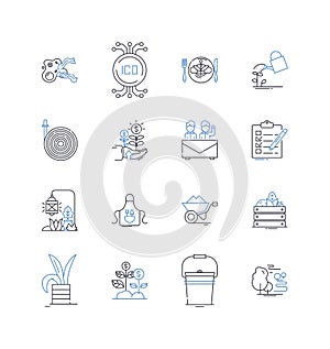 Biofuel plant line icons collection. Ethanol, Biodiesel, Feedstock, Production, Renewable, Sustainability, Cellulose