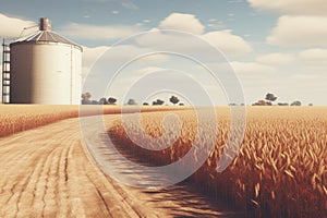 Biofuel storage green ecological biodiesel biogas gasoline gas fuel tanks grain silo tower wheat field agriculture