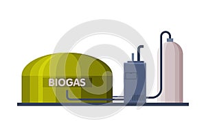 Biogas Energy Power Plant, Green Energy, Alternative Power Flat Vector Illustration photo