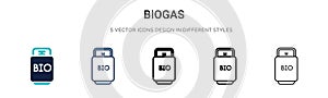 Biogas icon in filled, thin line, outline and stroke style. Vector illustration of two colored and black biogas vector icons