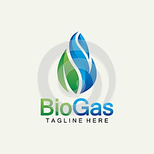Biogas logo. Oil and gas logo. Biogas logo energy with Fire and leaf elements