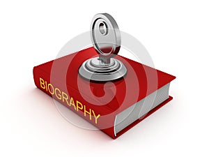 Biography book with lock key. private security photo