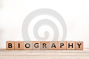 Biography headline sign on a table photo