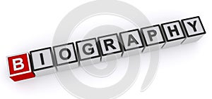 Biography word block photo