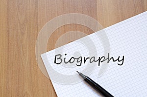 Biography write on notebook photo
