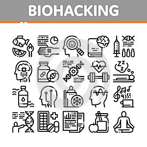 Biohacking Collection Elements Icons Set Vector