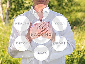 Biohacking, yoga, relax concept photo