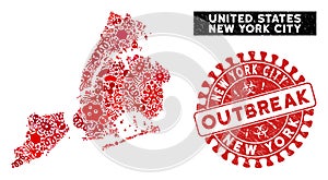 Biohazard Collage New York City Map with Grunge OUTBREAK Stamp