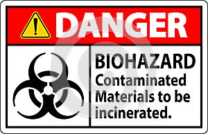 Biohazard Danger Label Biohazard Contaminated Materials To Be Incinerated photo
