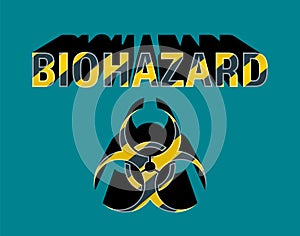 Biohazard icon with a three-dimensional shadow and an inscription. Vector illustration isolated background.