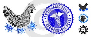 Biohazard Mosaic Chicken Virus Icon with Medicine Grunge Hemorrhagic Fever Stamp