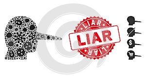 Infected Collage Liar Icon with Textured Round Liar Seal photo