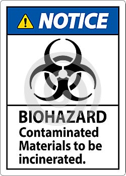 Biohazard Notice Label Biohazard Contaminated Materials To Be Incinerated photo