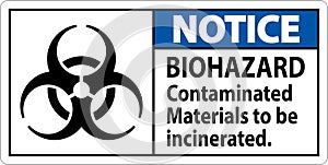 Biohazard Notice Label Biohazard Contaminated Materials To Be Incinerated photo