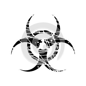 Biohazard sign, danger warning, biological contamination, pandemic symbol isolated, warning icon old