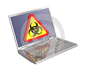 Biohazard sign on laptop screen