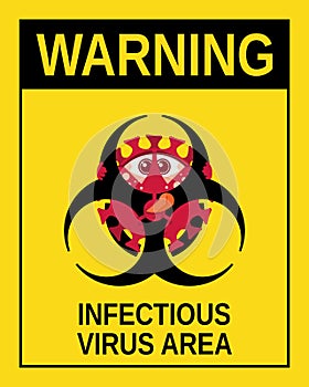 Biohazard symbol occupied by the dangerous cartoon virus