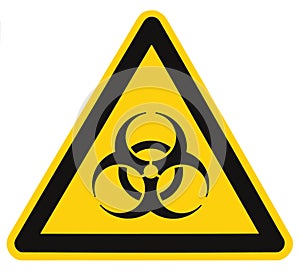 Biohazard symbol sign, biological threat alert, isolated black yellow triangle label signage, large detailed macro closeup photo