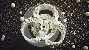 Biohazard Symbol Unicode U+2623 Formed Out of Small Spheres Black and White photo