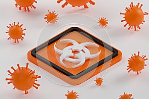 Biohazard symbol and virus 3d render.
