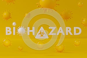 Biohazard text and symbol 3d render.