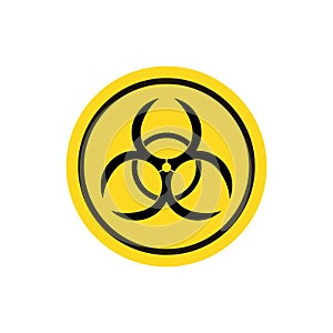 Biohazard warn symbol on yellow round sign. Isolated chemical hazard icon. Biological danger warn. Radiation caution zone. Vector