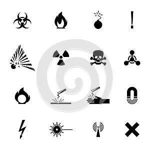 Biohazard warning black signs collection isolated on white