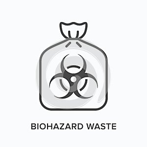 Biohazard waste line icon. Vector outline illustration of bio hazard garbage in plastic bag flat sign. Toxic trash thin