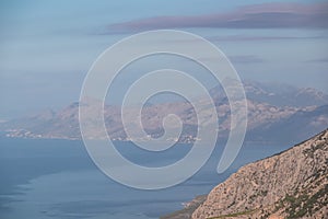 Biokovo - Panoramic aerial view of the Makarska Riviera seen from skywalk in Biokovo nature park, Dalmatia, Croatia