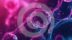 Biological cell structure glowing in microscopic environment