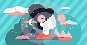 Biological clock vector illustration. Tiny aging childless persons concept.