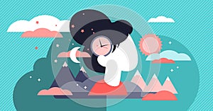 Biological clock vector illustration. Tiny aging childless persons concept. photo