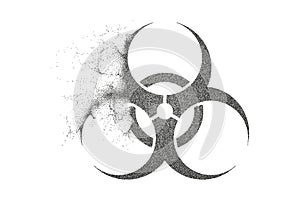 Biological hazard. An abstract vector sign dissolves into small particles. Isolated background.