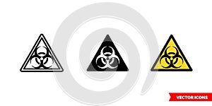Biological hazard icon of 3 types color, black and white, outline. Isolated vector sign symbol