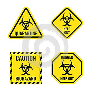 Biological hazard warning signs, biohazard danger icon set