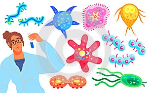 Biological research with protozoan unicellular. Scientist makes laboratory analysis of organisms