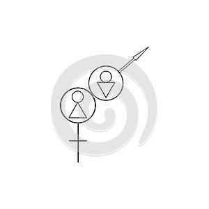 Biological symbols of male and female showing sexology. Thin black line on white background sexology icon or logo
