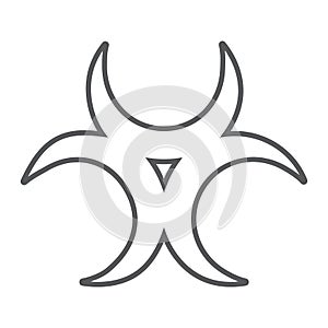 Biological threat thin line icon, alert and symbol, biohazard sign, vector graphics, a linear pattern on a white