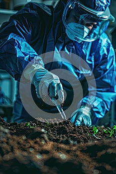 a biologist conducts experiments on the soil