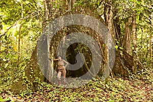 Biologist Next To A Kapok Tree