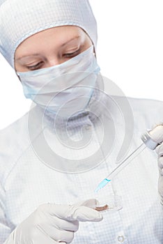 Biologist woman making soil analysis