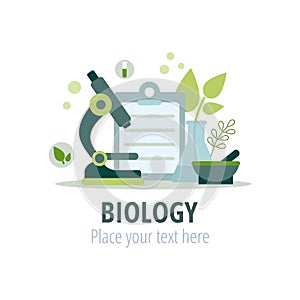 Biology and botany science concept. Microscope and other Objects