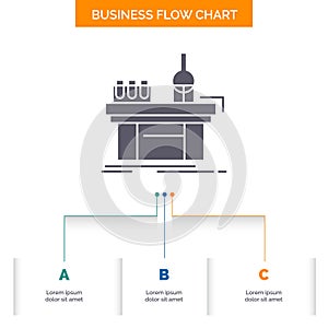 Biology, chemistry, lab, laboratory, production Business Flow Chart Design with 3 Steps. Glyph Icon For Presentation Background