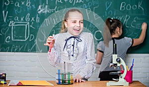 Biology and chemistry lessons. Observe chemical reactions. Chemical reaction much more exciting than theory. Girls