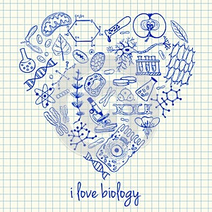 Biology drawings in heart shape photo